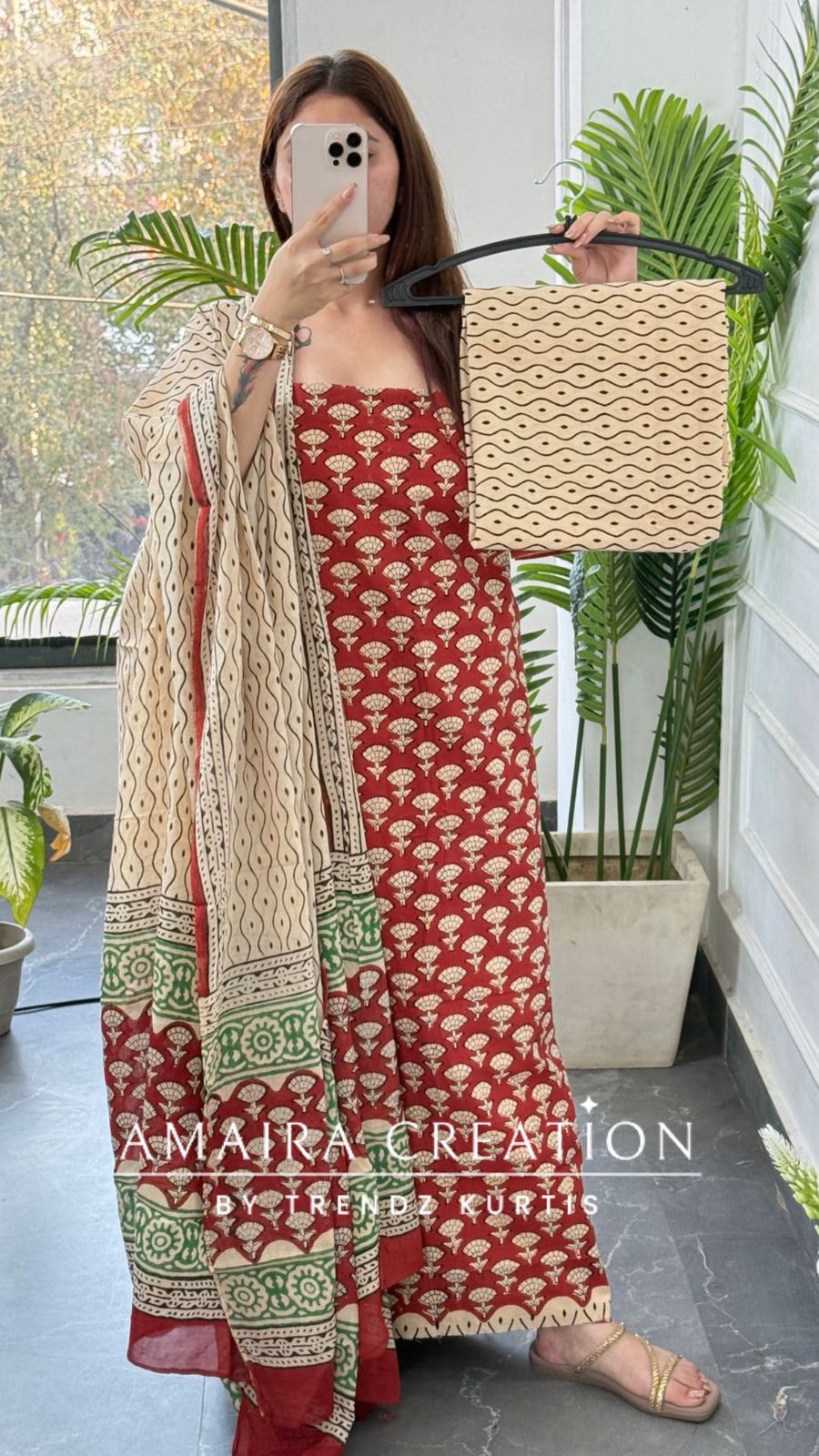 Premium Cotton Rust Colour Bagru HandBlock Print Unstitched Suit