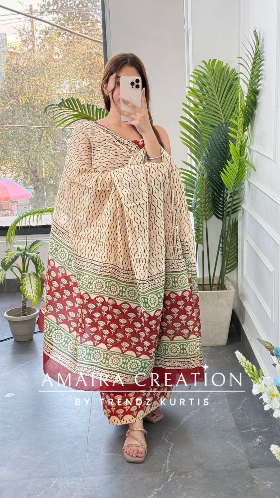 Premium Cotton Rust Colour Bagru HandBlock Print Unstitched Suit