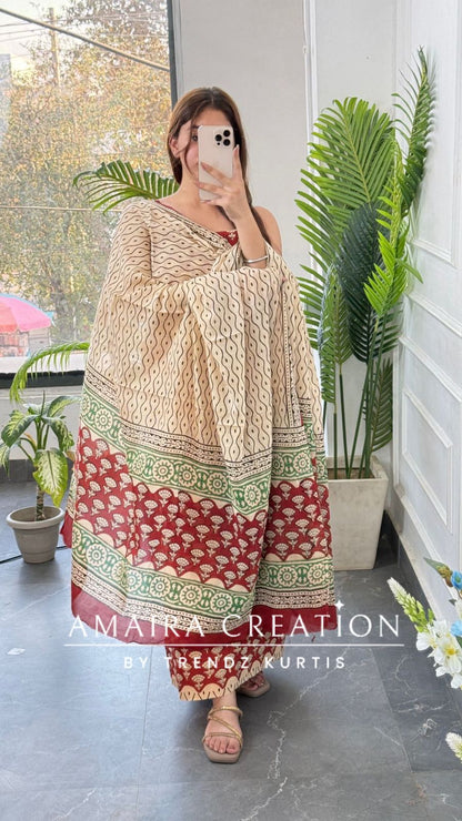 Premium Cotton Rust Colour Bagru HandBlock Print Unstitched Suit