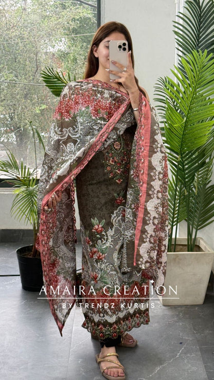 Premium Grey Cotton Pakistani Print Unstitched Suit