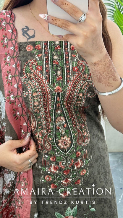 Premium Grey Cotton Pakistani Print Unstitched Suit