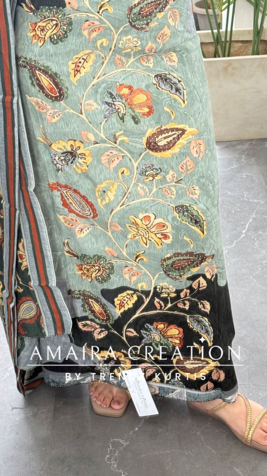 Premium cotton Kalamkari Print Bottle Green Colour Unstitched Suit