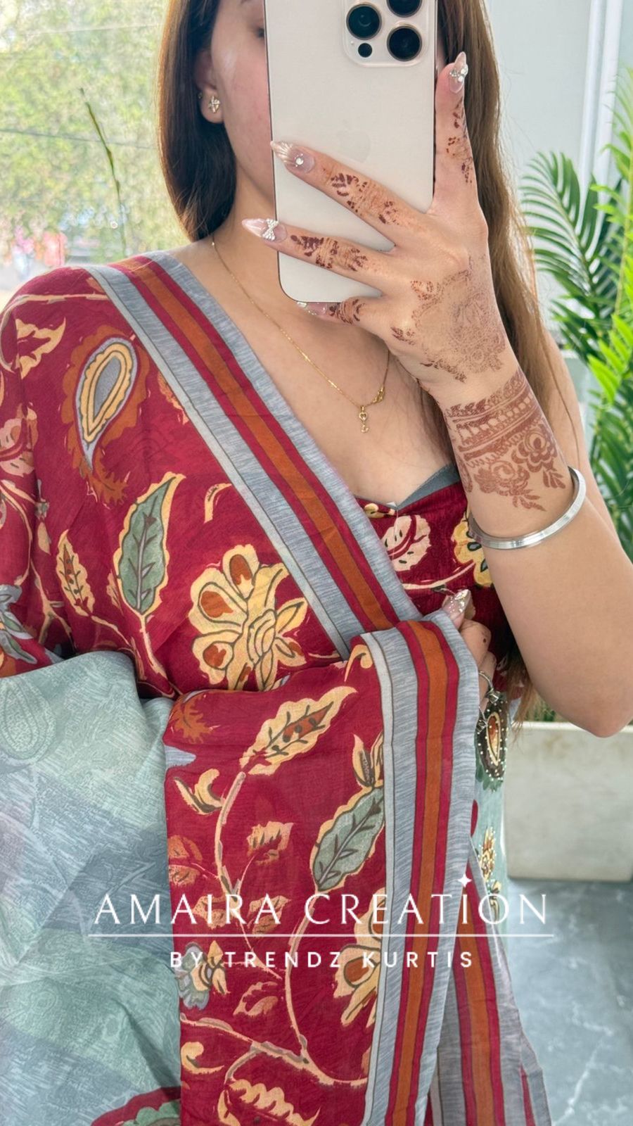 Premium cotton Kalamkari Print Maroon Colour Unstitched Suit