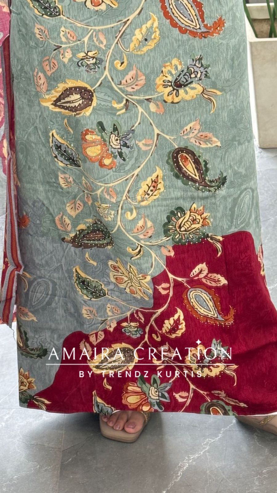 Premium cotton Kalamkari Print Maroon Colour Unstitched Suit