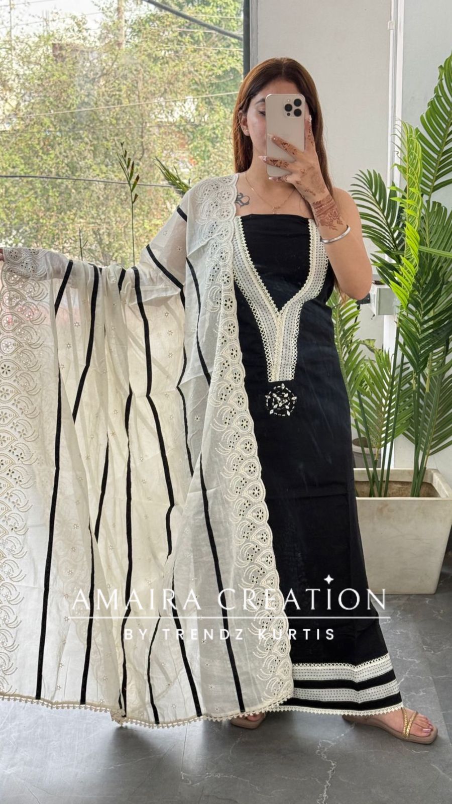 Premium Cotton Black Colour Unstitched Suit With Chikankari Cut work Dupatta