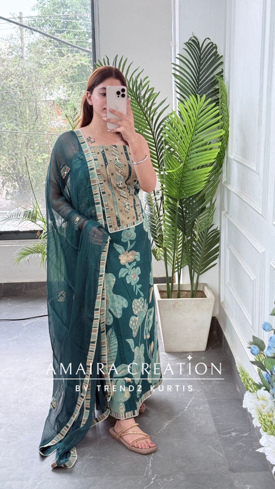 Premium Cotton Peacock Colour Unstitched Suit With Patch Work Chiffon Dupatta