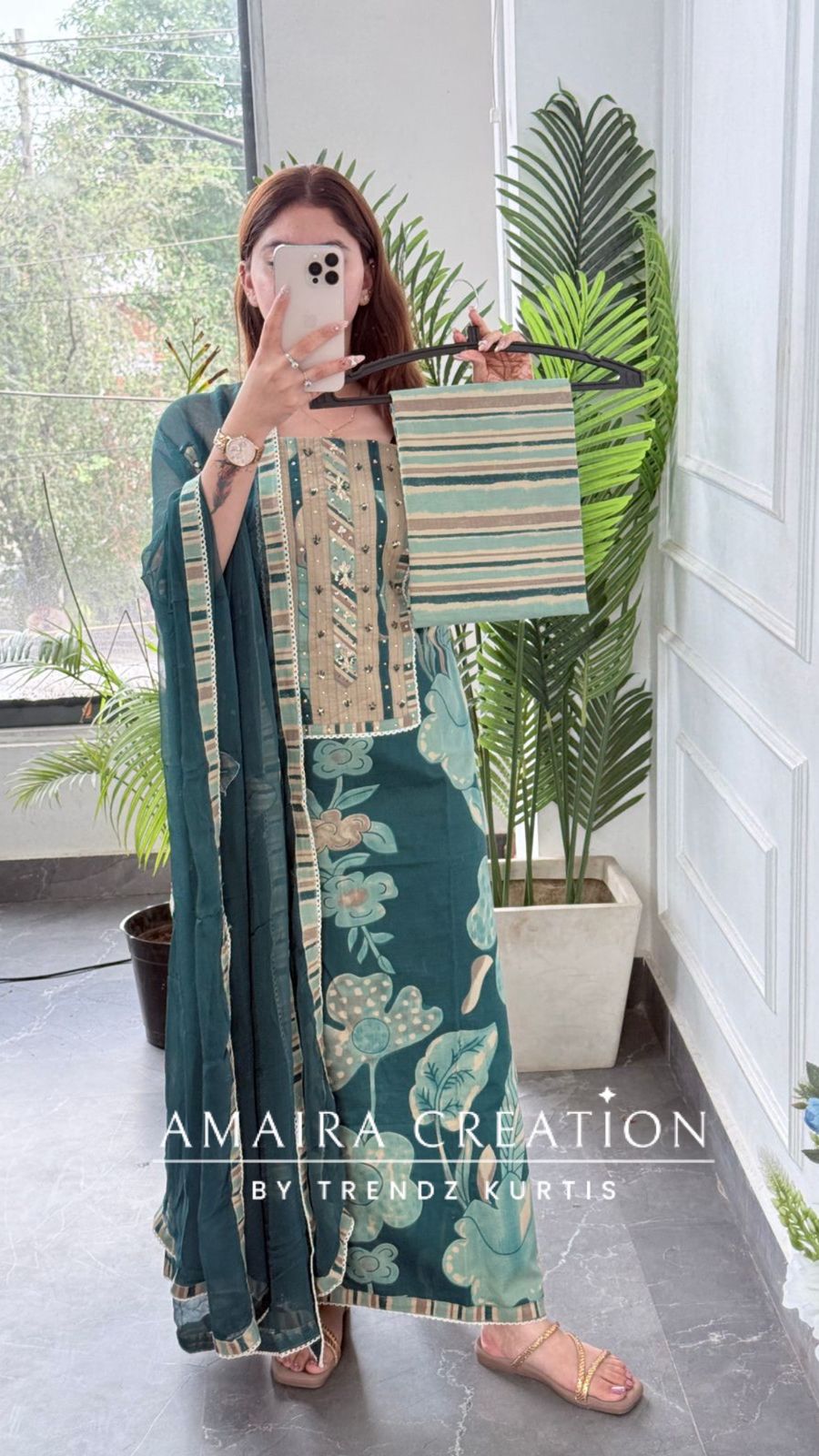 Premium Cotton Peacock Colour Unstitched Suit With Patch Work Chiffon Dupatta