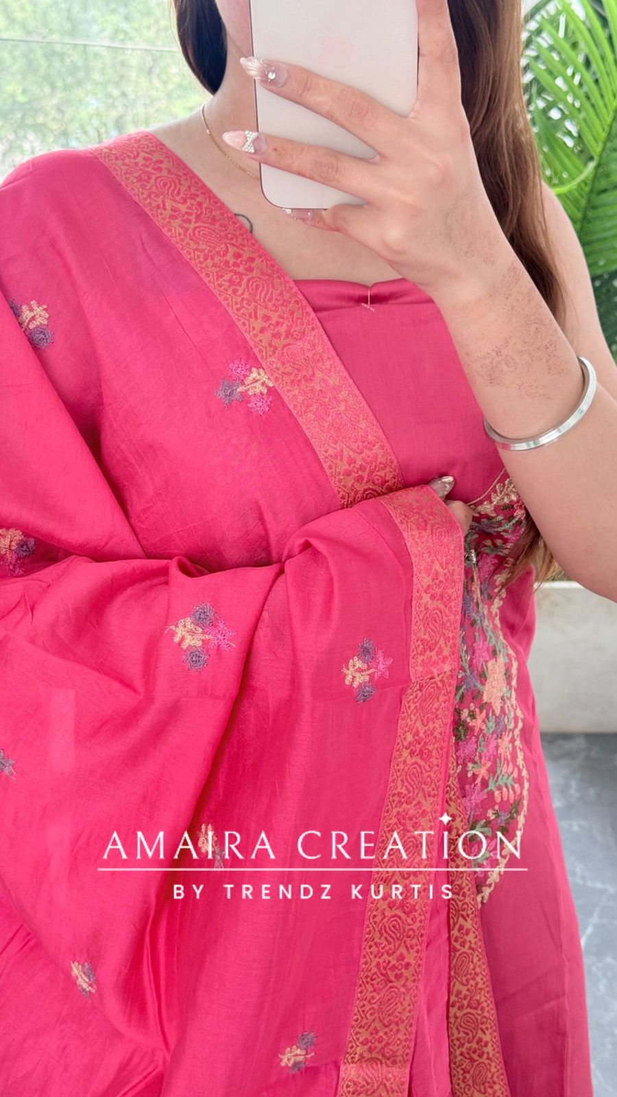 Premium Glaze Cotton Carrot Colour Thread Embroidered Unstitched Suit With Muslin Fabric Embroidered Dupatta