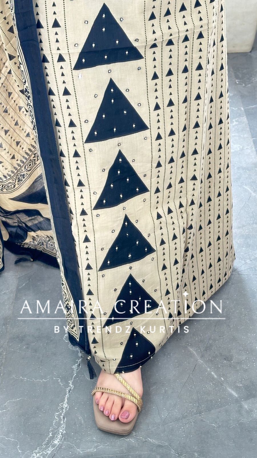 Premium Cotton Beige Black Colour Unstitch Suit