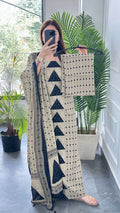 Premium Cotton Beige Black Colour Unstitch Suit