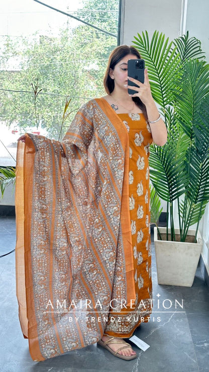 Premium Cotton Mustard Colour Unstitch Suit