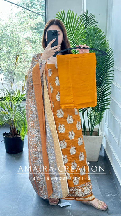 Premium Cotton Mustard Colour Unstitch Suit