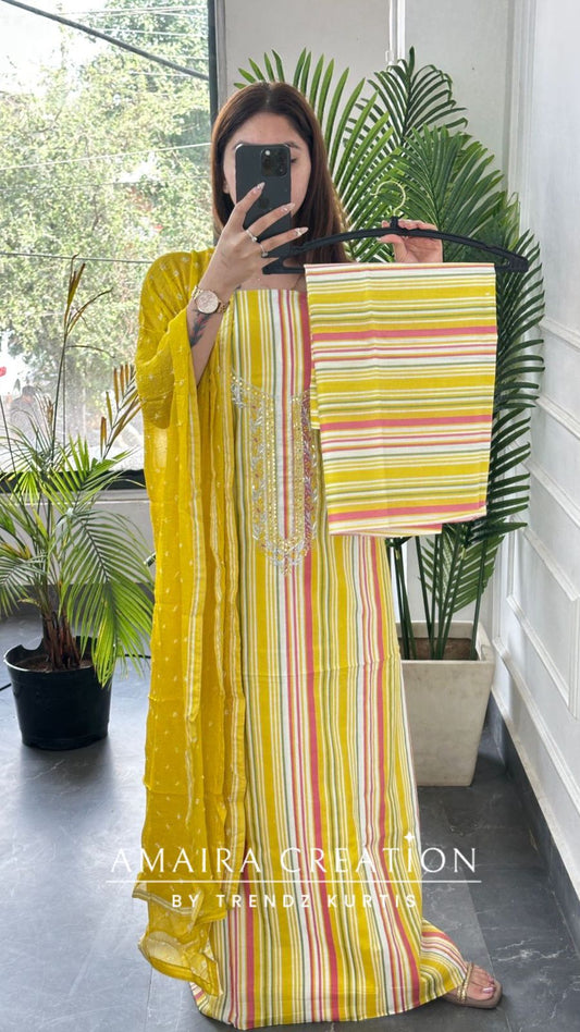 Premium Cotton Multi Colour Unstitch Suit With Chffon Dupatta