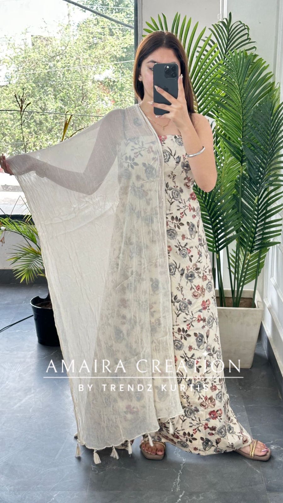 Premium Soft Cotton Cream Colour Floral Print Unstitch Suit