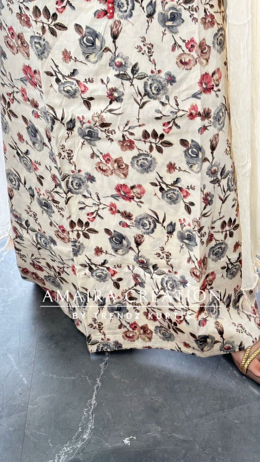 Premium Soft Cotton Cream Colour Floral Print Unstitch Suit
