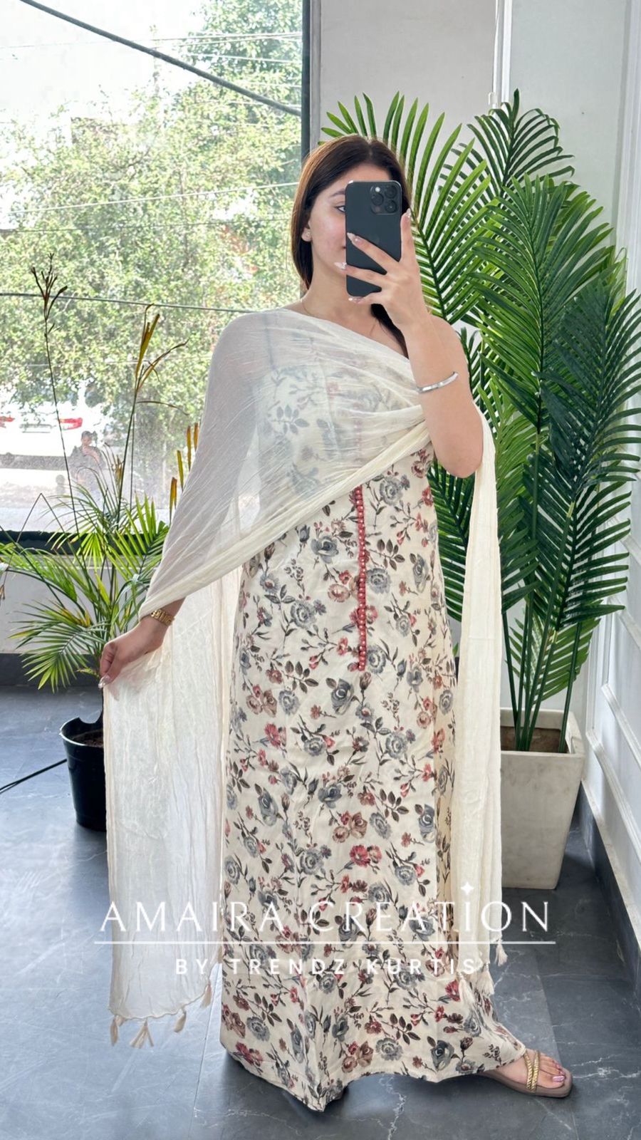 Premium Soft Cotton Cream Colour Floral Print Unstitch Suit