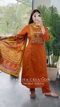 Premium Cotton A line a pattern Rust Colour Patchwork Detailing Pant set