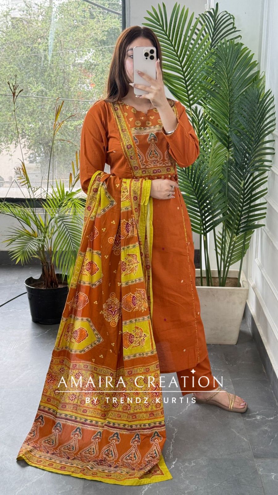 Premium Cotton A line a pattern Rust Colour Patchwork Detailing Pant set