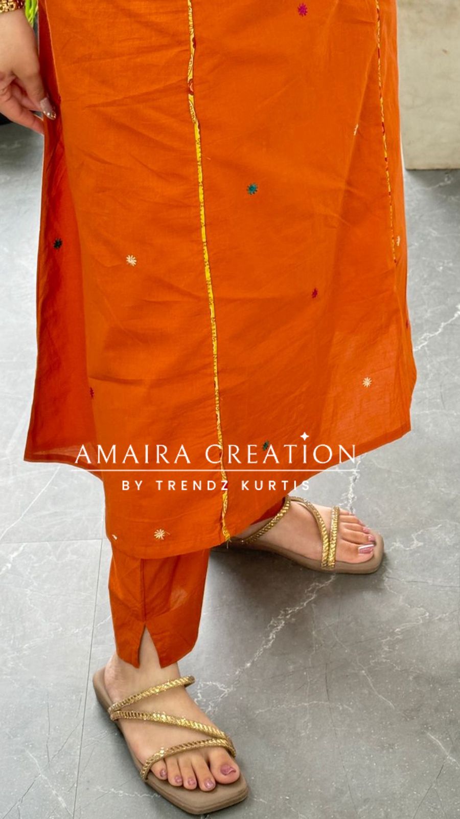 Premium Cotton A line a pattern Rust Colour Patchwork Detailing Pant set