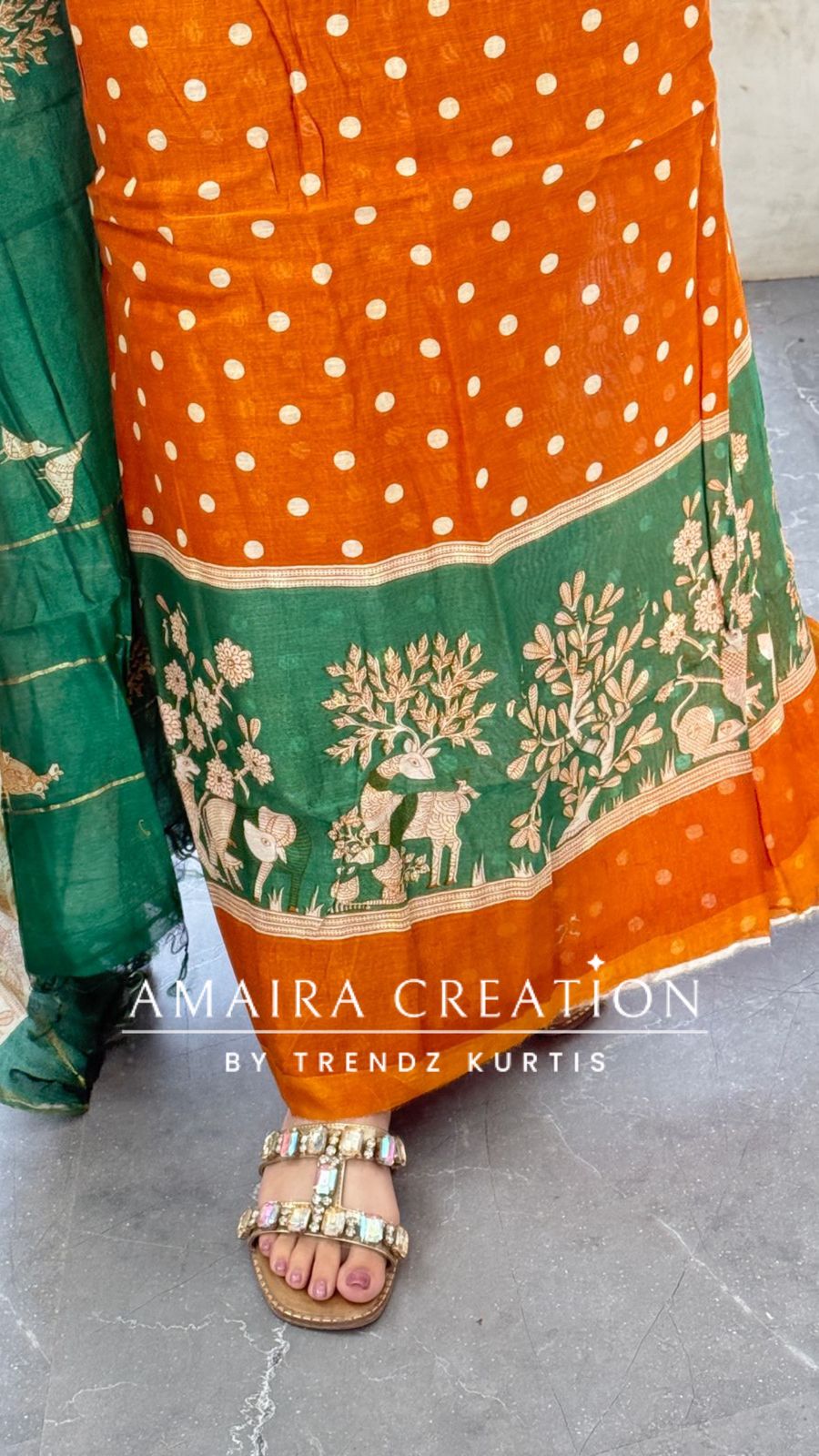 Premium Cotton Mustard Green Colour Polka Dot Pattern Unstitched Suit