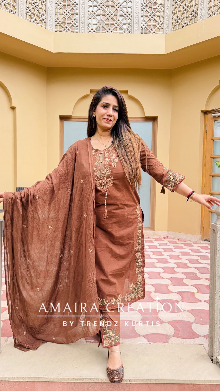 Cocoa Embroidered Suit Set(Viral Suit)