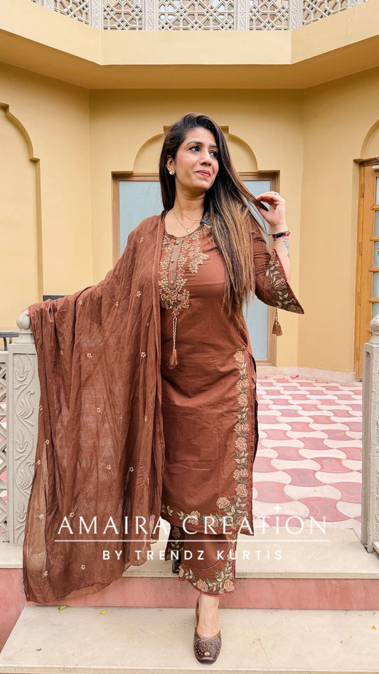 Cocoa Embroidered Suit Set