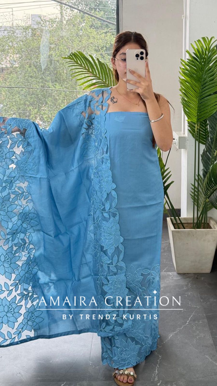 Premium Muslin Powder Blue colour Unstitched With Cut Work Detailing