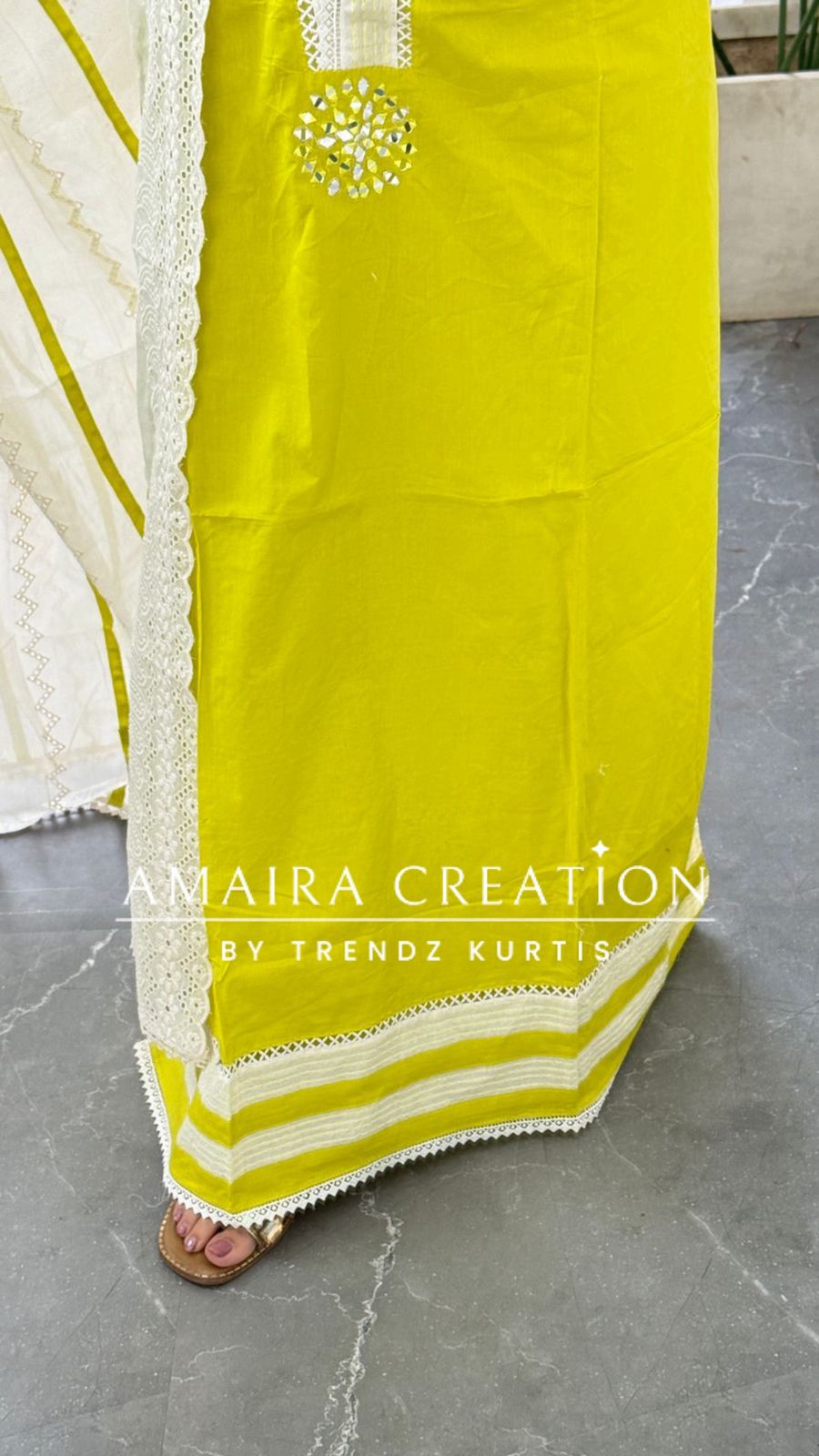 Premium Cotton Neon Green Unstitched Suit With Chikankari Cut Work Dupatta