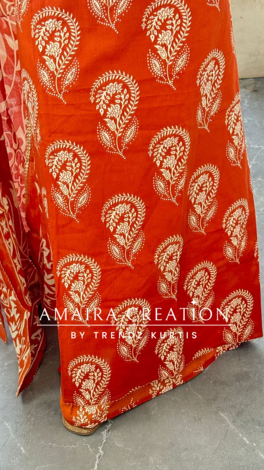 Premium Cotton Rust Colour Block Print Unstitched Suit