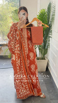 Premium Cotton Rust Colour Block Print Unstitched Suit