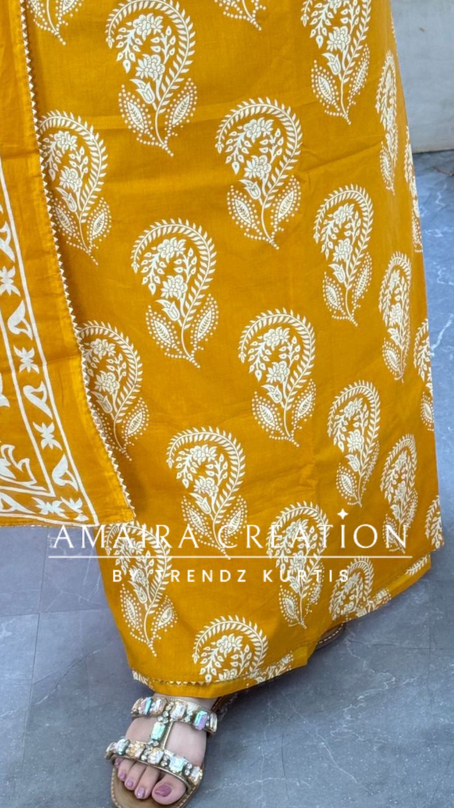 Premium Cotton Mustard Colour Block Print Unstitched Suit