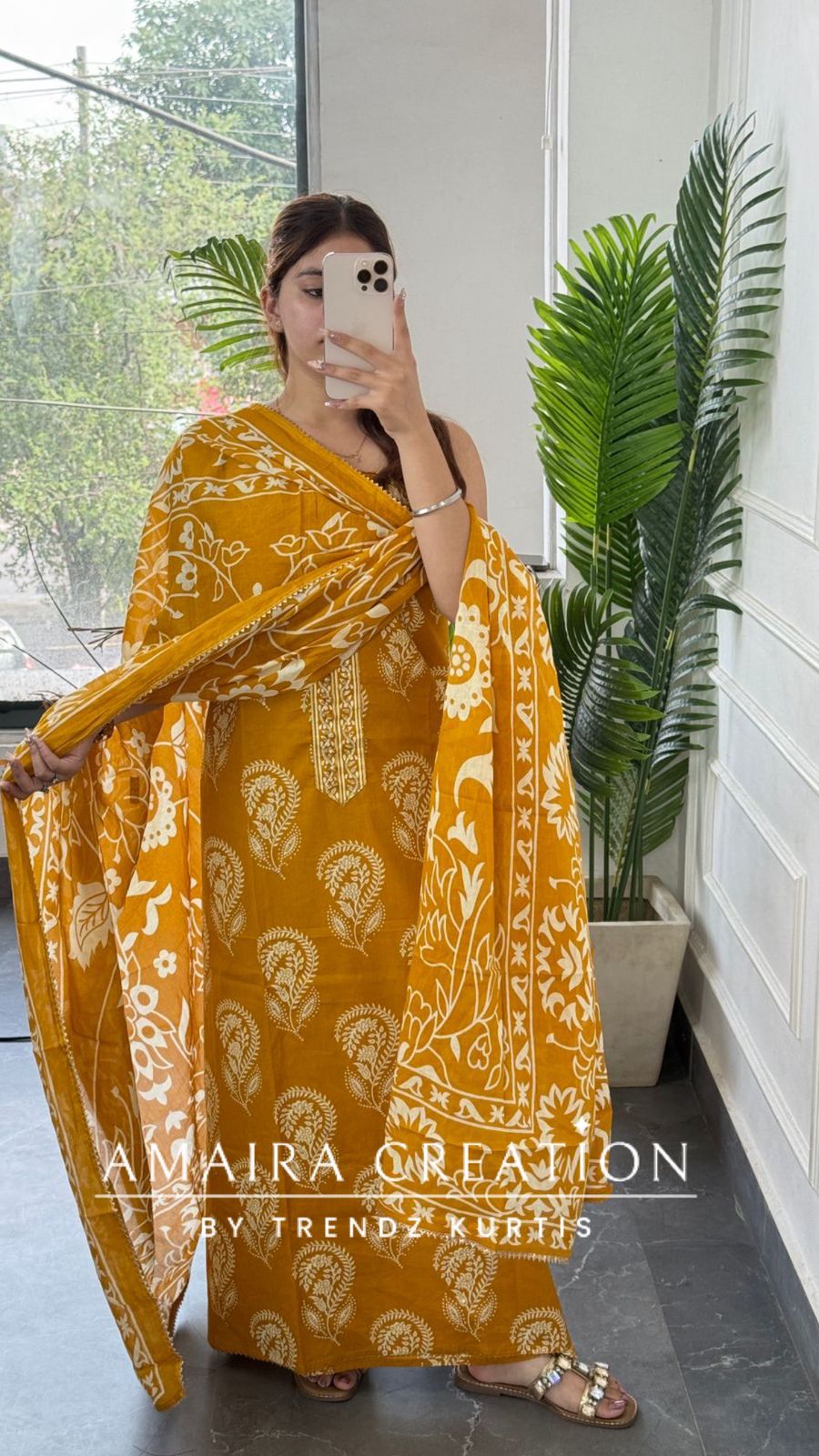 Premium Cotton Mustard Colour Block Print Unstitched Suit