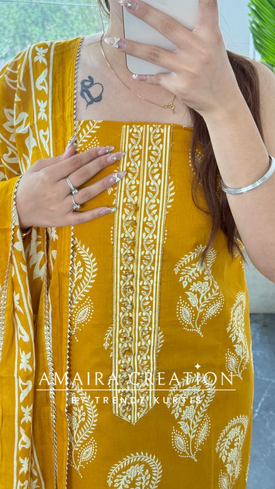 Premium Cotton Mustard Colour Block Print Unstitched Suit