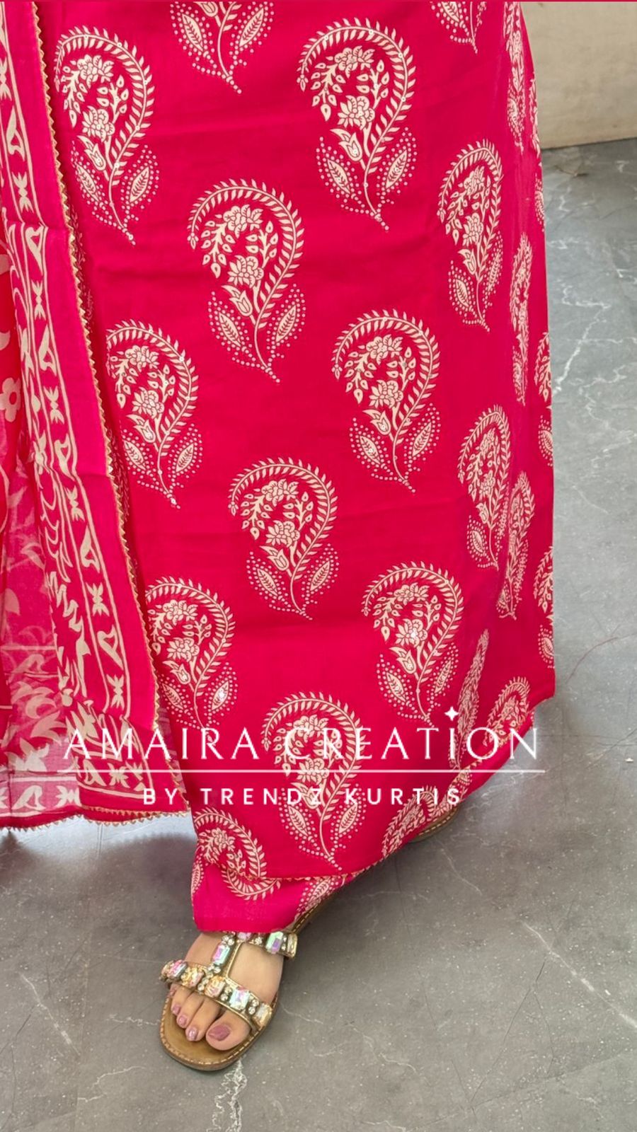 Premium Cotton Dark Pink Colour Block Print Unstitched Suit