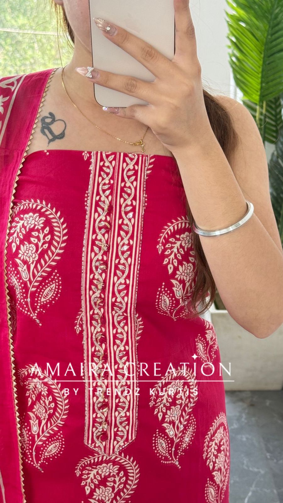 Premium Cotton Dark Pink Colour Block Print Unstitched Suit