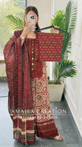 Premium Cotton Maroon Colour Unstitched Suit With Lace Detailing