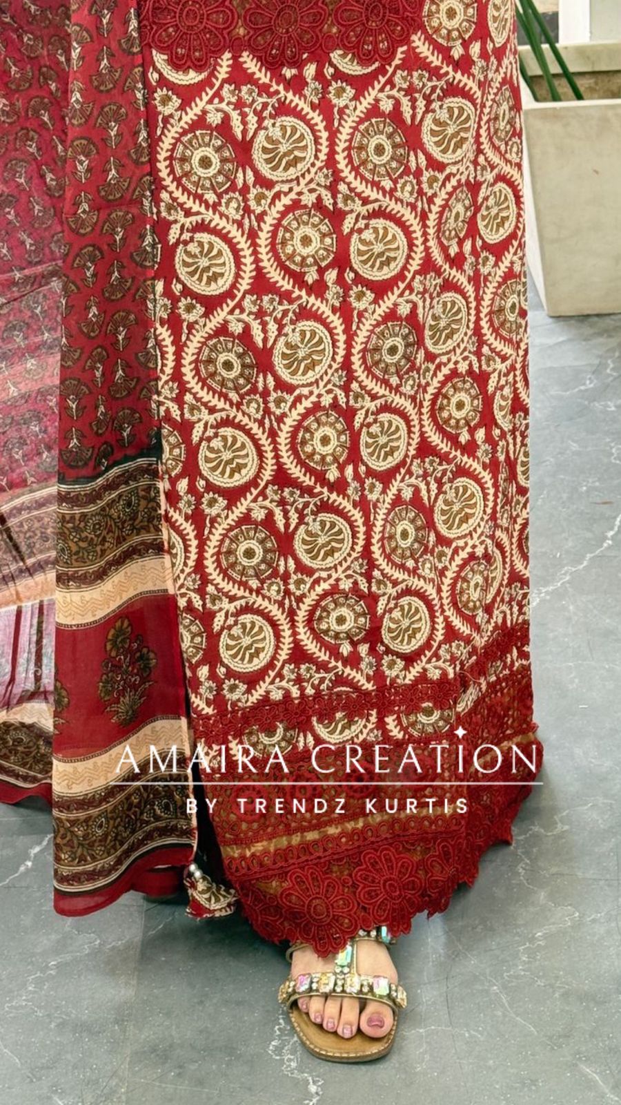 Premium Cotton Maroon Colour Unstitched Suit With Lace Detailing