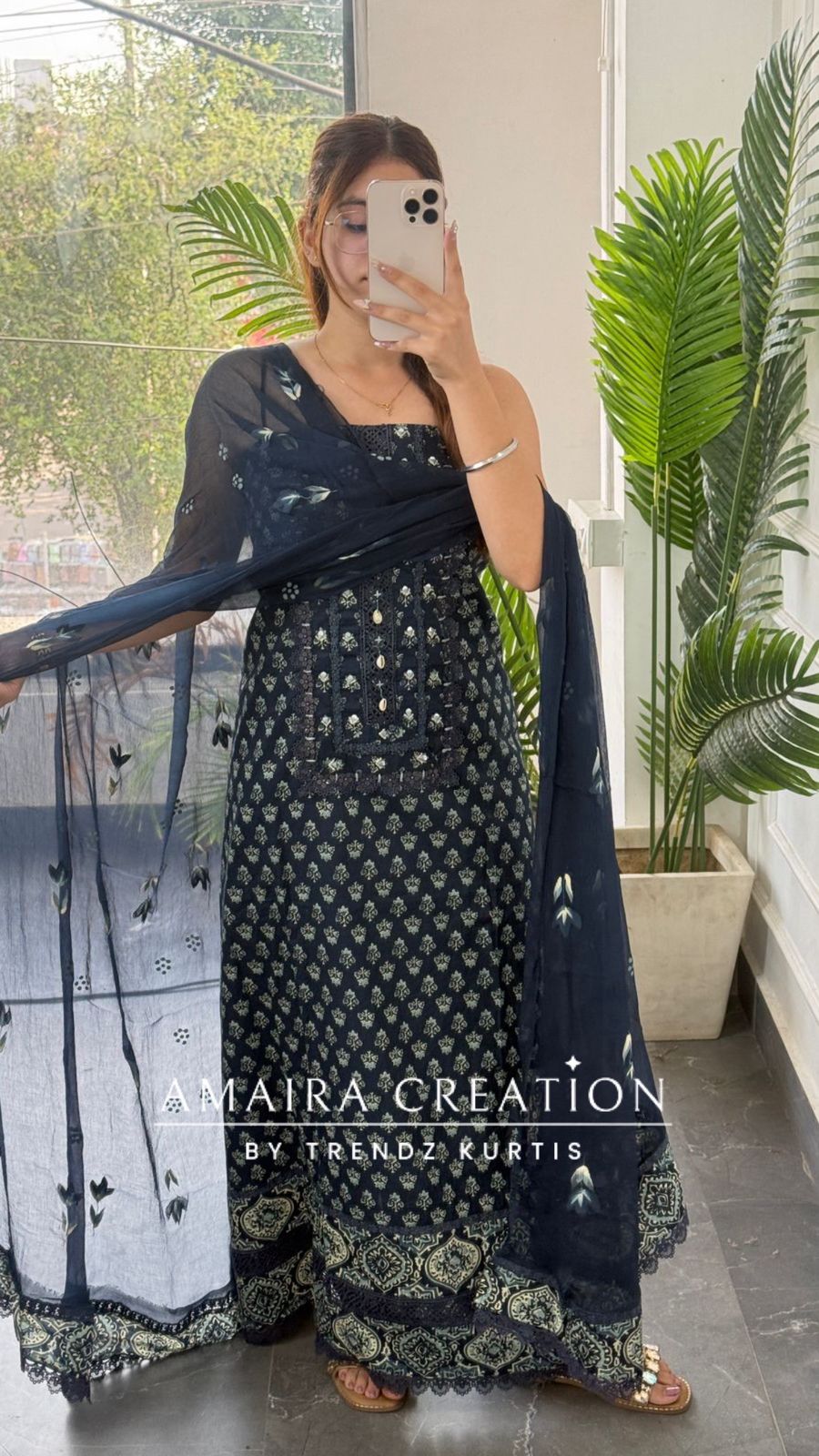 Premium Cotton Navy Blue Colour Lace Detailng Unstitch Suit With Chiffon Dupatta