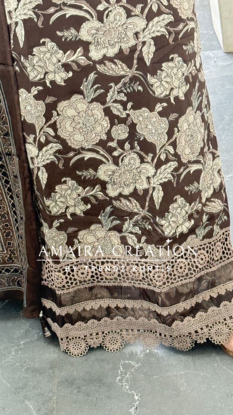 Premium Cotton Brown Colour Unstitched Suit With Lace Deatilng