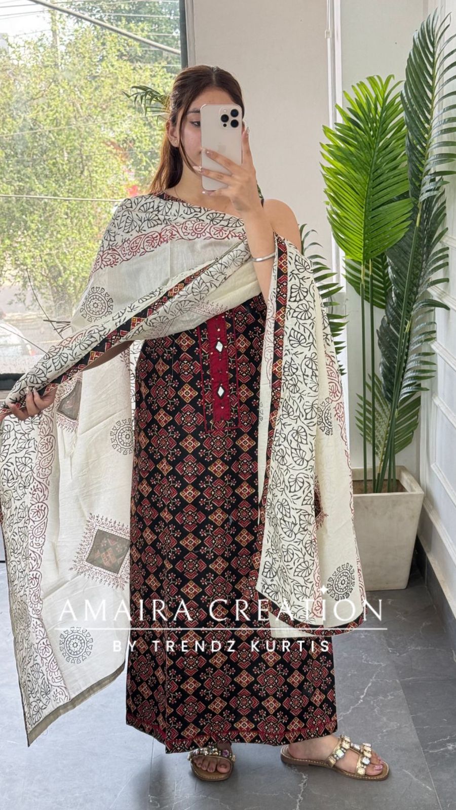 Premium Cotton Black colour Jaipuri Print unstitch suit
