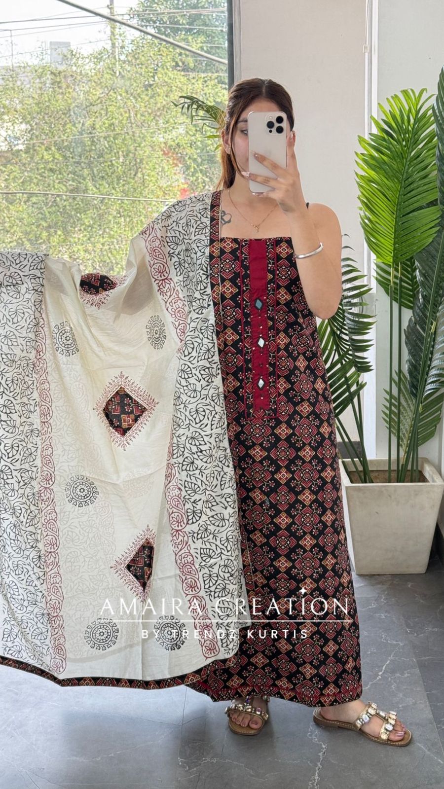 Premium Cotton Black colour Jaipuri Print unstitch suit