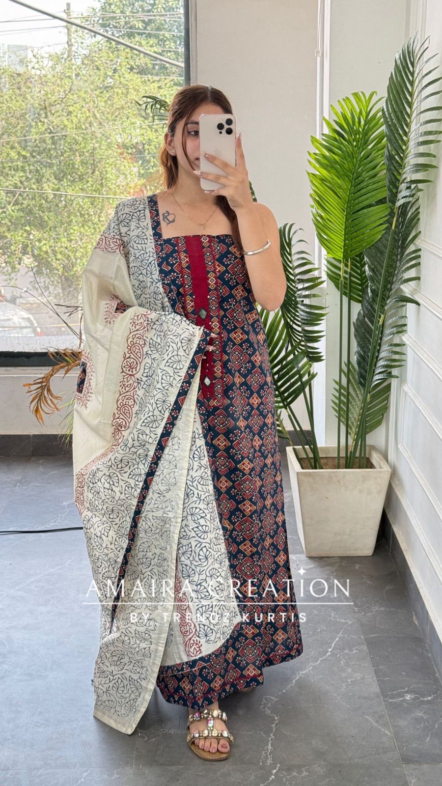 Premium Cotton Blue Colour Jaipuri Print Unstitch Suit