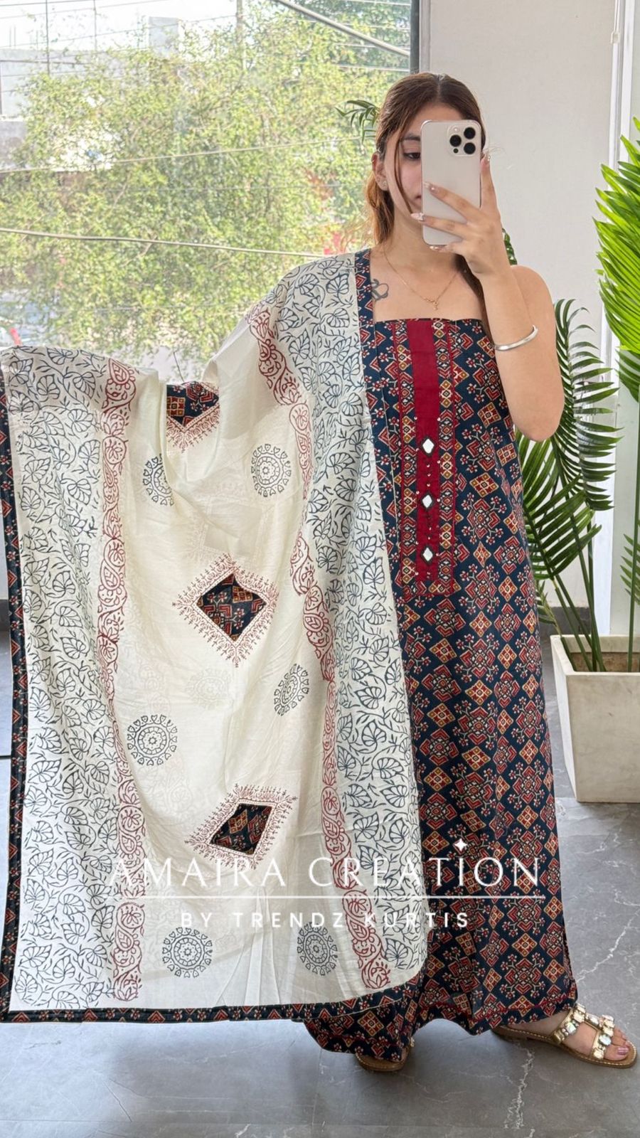 Premium Cotton Blue Colour Jaipuri Print Unstitch Suit