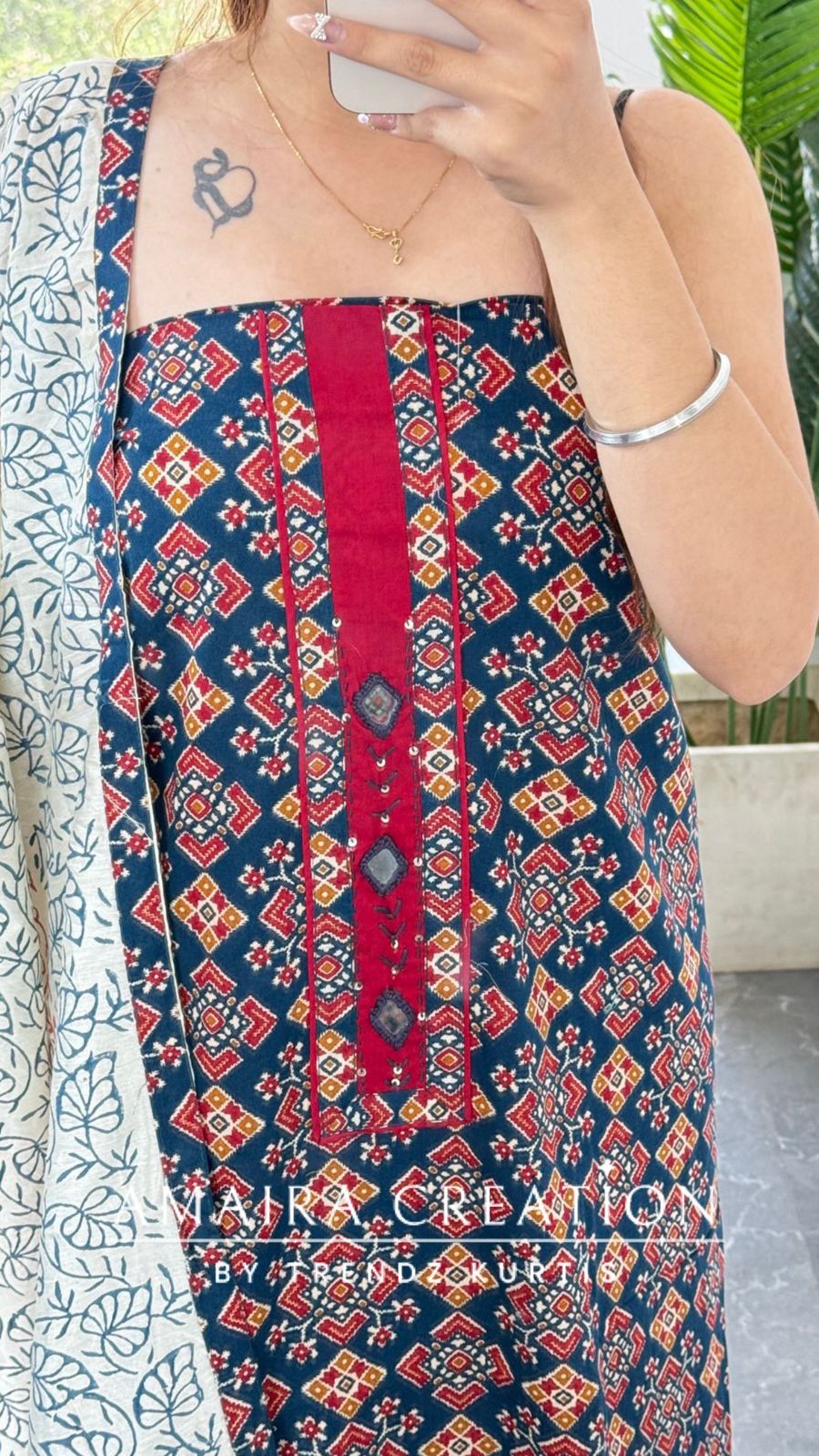 Premium Cotton Blue Colour Jaipuri Print Unstitch Suit