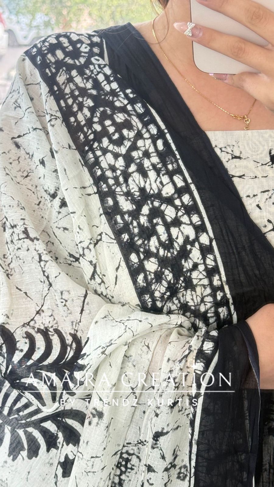 Premium Cotton Cream Black Colour Unstitched With Green Contrast Bottom