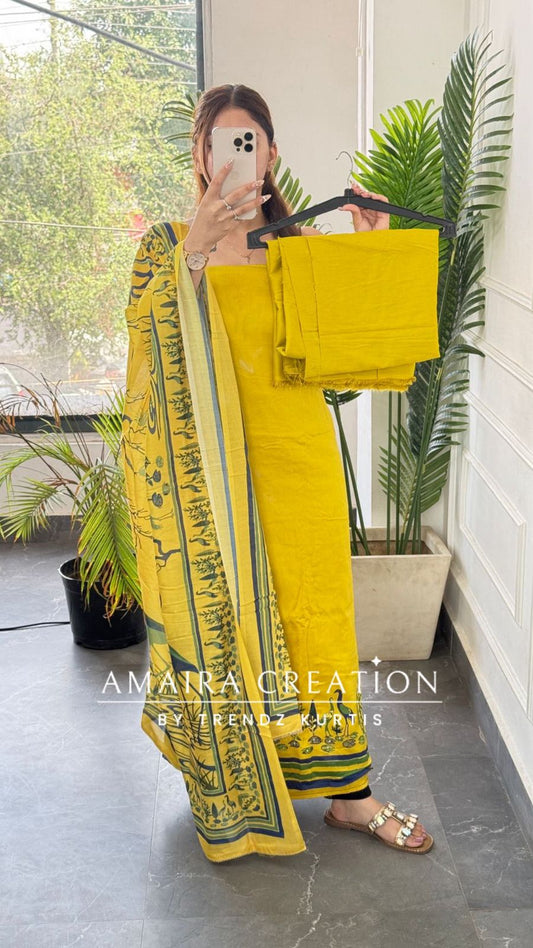 Premium Glaze Cotton Lemon Colour Unstitched