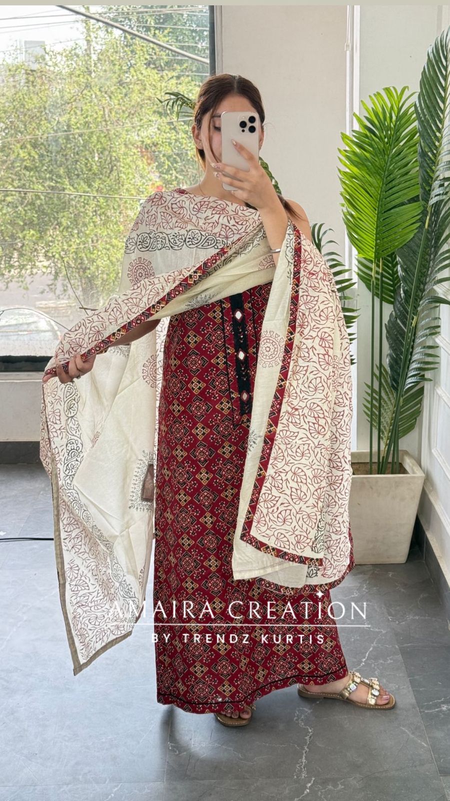 Premium Cotton Maroon Colour Jaipuri Print Unstitch Suit
