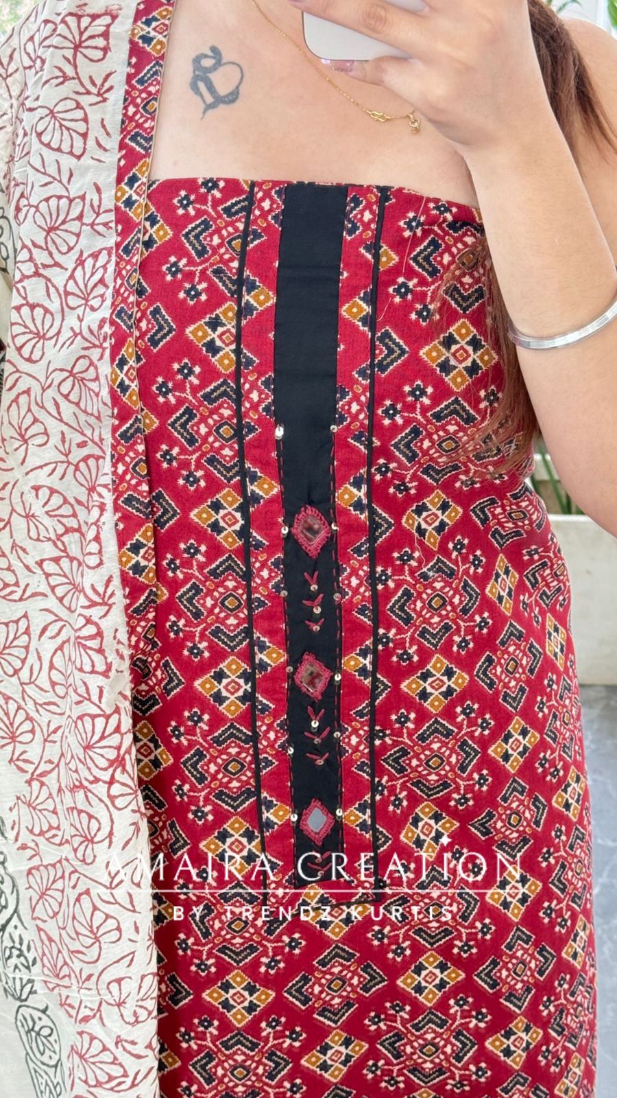 Premium Cotton Maroon Colour Jaipuri Print Unstitch Suit