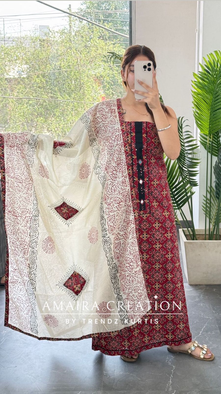 Premium Cotton Maroon Colour Jaipuri Print Unstitch Suit