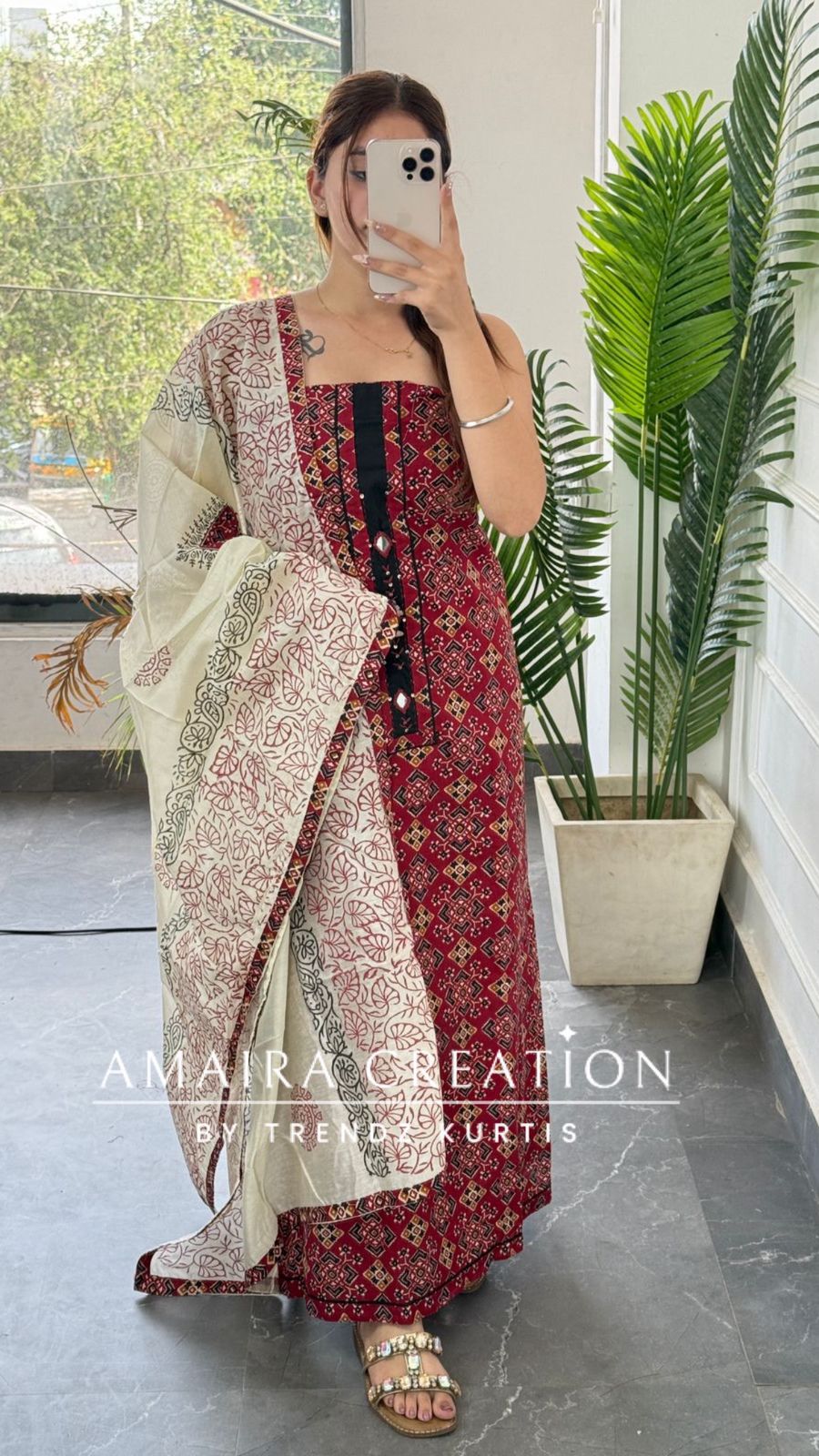 Premium Cotton Maroon Colour Jaipuri Print Unstitch Suit